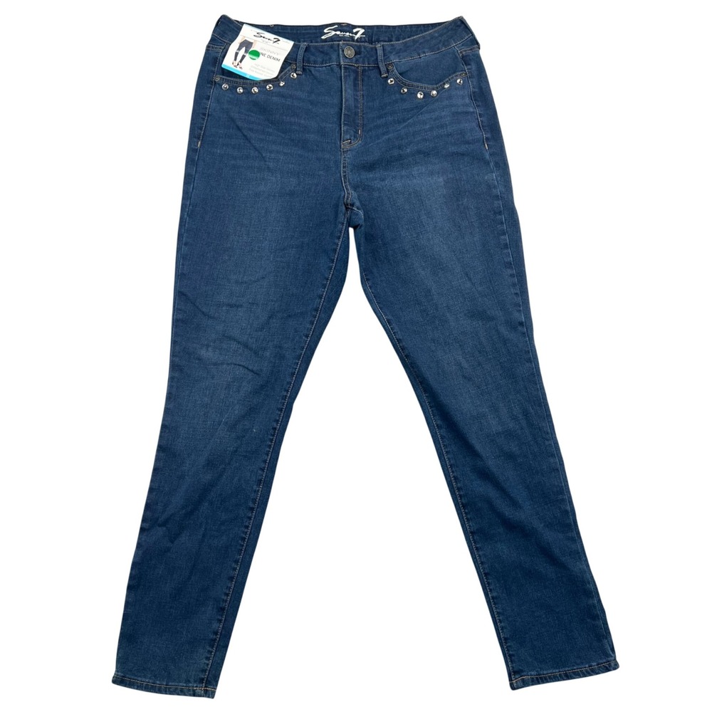 Seven7 Skinny Jeans Womens 12 Blue High Rise Embellished Rhinestone Denim